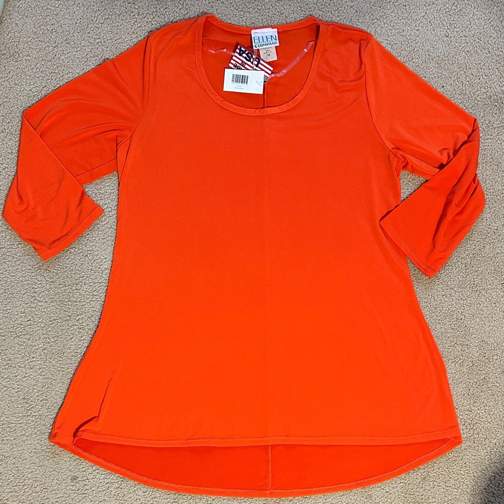 Ellen & Company Women's Orange Top, Tunic 3/4 sleeves, Clemson